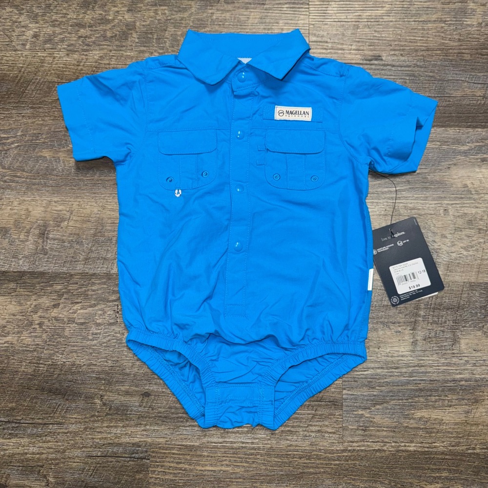 Magellan Outdoors Laguna Madre Baby Boys 12-18M Fishing Bodysuit Blue NWT UPF 30